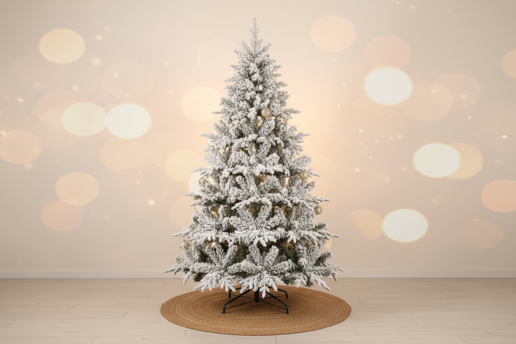 в cozy коледен фон отличаващ бялото на елхата но по изчистен понеже все пак е снимка за обява-Коледна елха със заснежен ефект, 1467 клона – 240см
Коледна елха в зелено с заснежена листна маса и 1467 вградени клона (с вътрешна метална структура и PVC покритие). Разполага с метална основа и лесна сглобка.Размери на опаковката 119x32x38cm
Диаметър х Височина 149x225cm
Вид елха Заснежено
Тип на елхата Класическо
Размери на елхата Голямо(190-295cm) 