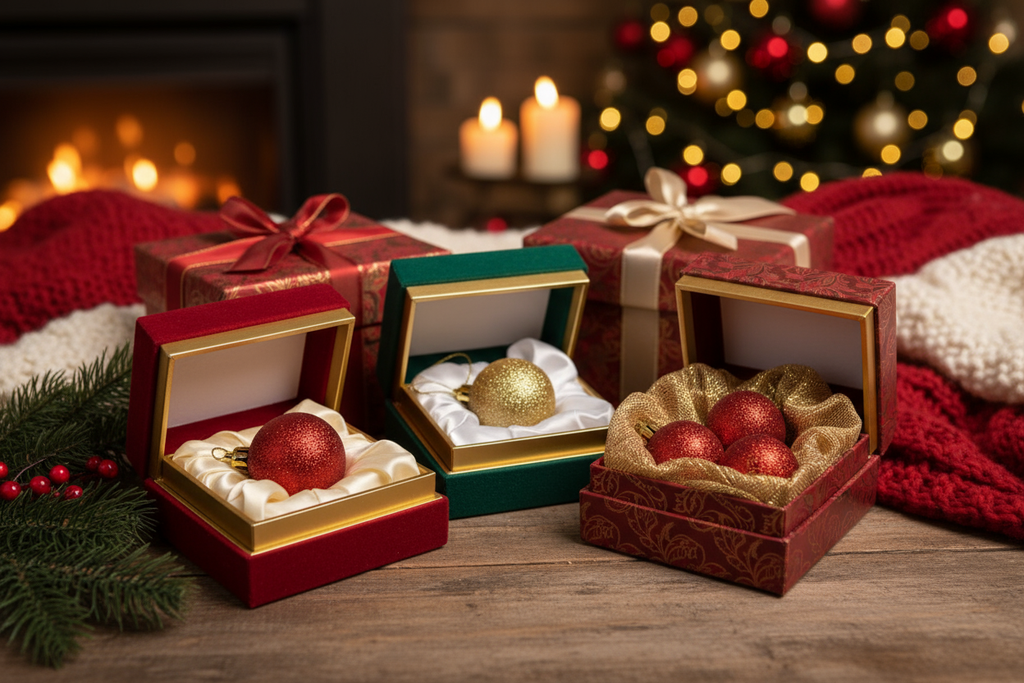 cozy обстановка която да наблегне на позиционирането на коледните топки като искам всеки един вариант в отделна кутия.Christmas Tree Baubles – Red Glitter, Gold Glitter, smallest size ball 
