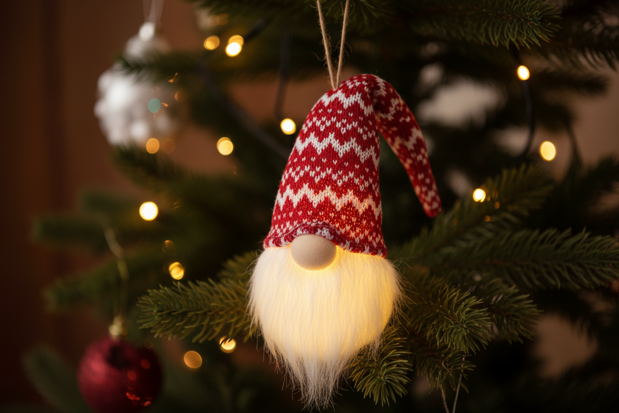Gnome with Red Jacquard Knitted Hat – 15 cm

A festive gnome with a red jacquard white horisontal zigzag lanesknitted hat and white beard. LED light inside and On/Off switch. Size: 6×15 cm. позиционирай декорацията така че да виси на дърво примерно така че да показва как би седяла без някакви мерки и прочие просто да седи cozy 
