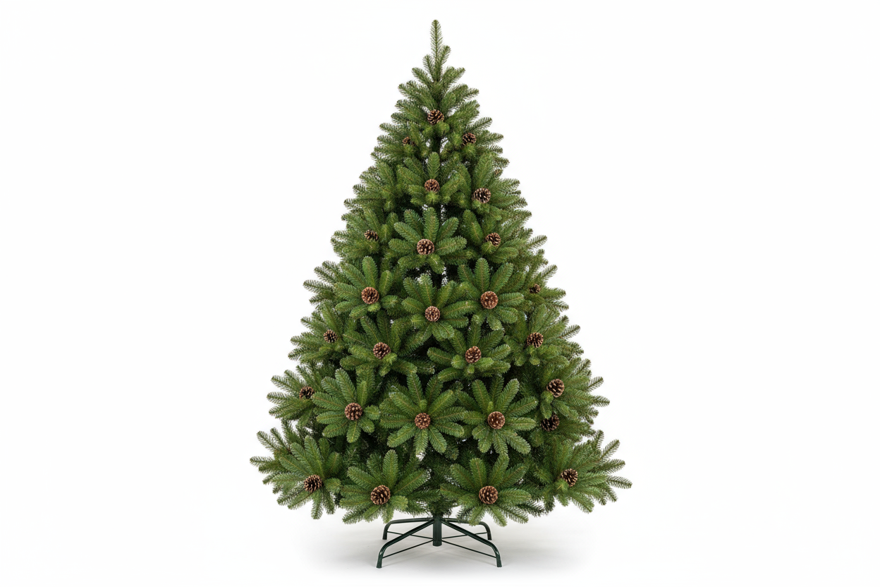 Green Christmas tree with pine cones, featuring a dense crown and 962 built-in branches. Comes with a sturdy metal stand and easy assembly.
Decorate your home for the biggest holiday of the year and create the most festive atmosphere! Color: Green
Diameter x Height: 1.30 × 2 m
Tree Type: Green
Style: Classic
Tree Size: Large (190–295 cm) на бял фон